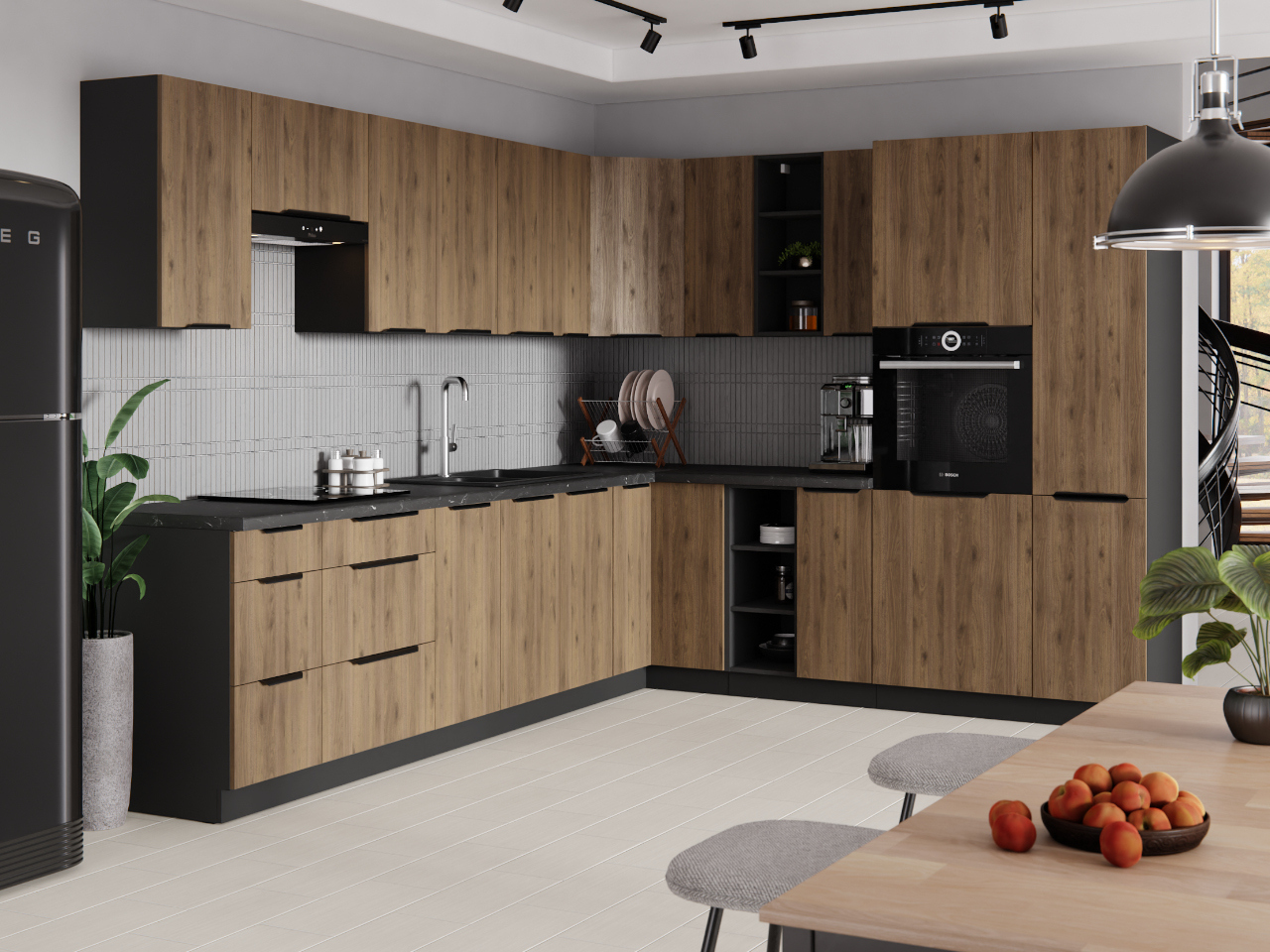 Cocina Silvia Monza 1, Silvia Kitchen 1, nogal negro, okapi