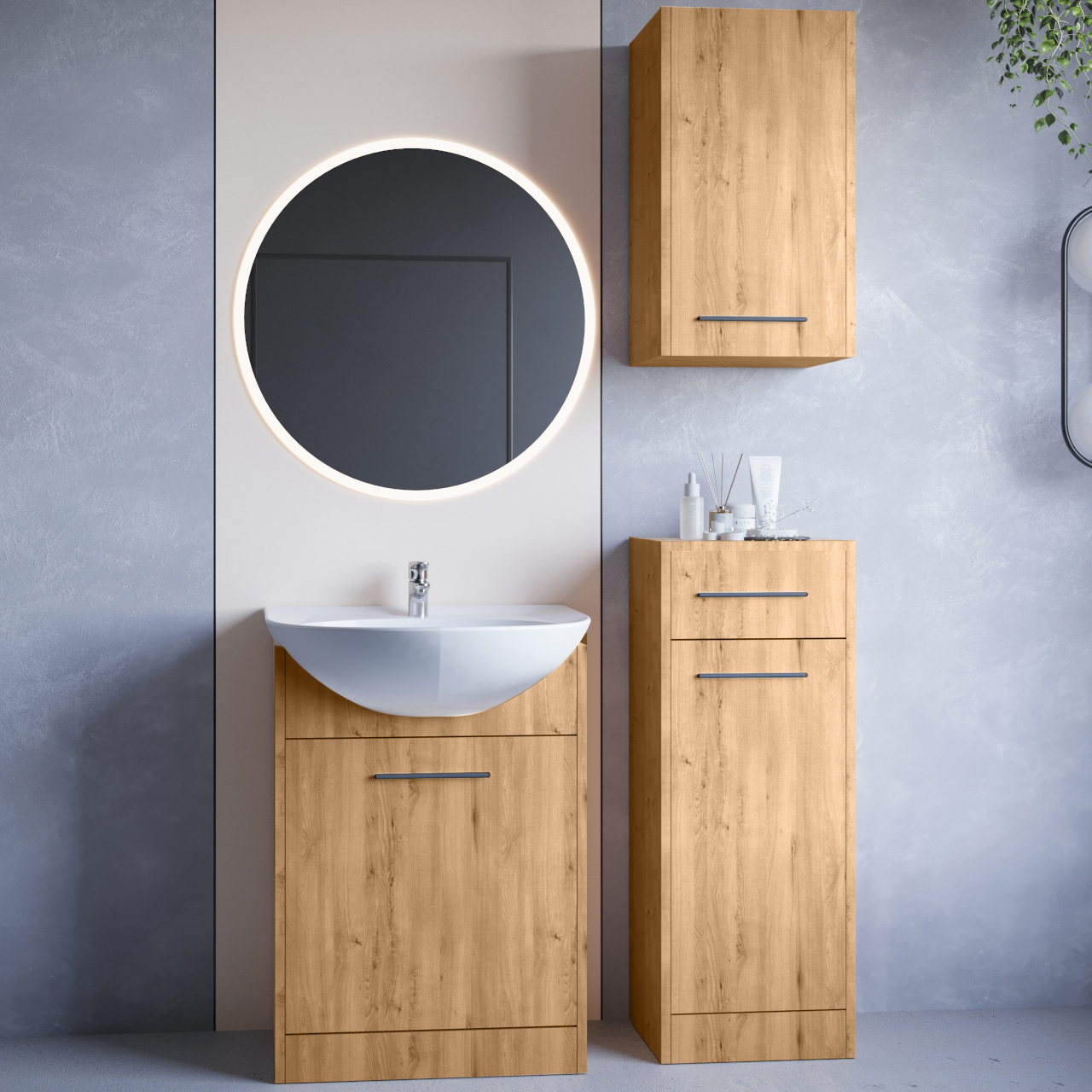 Baño NEPPA LED laminado roble artesano