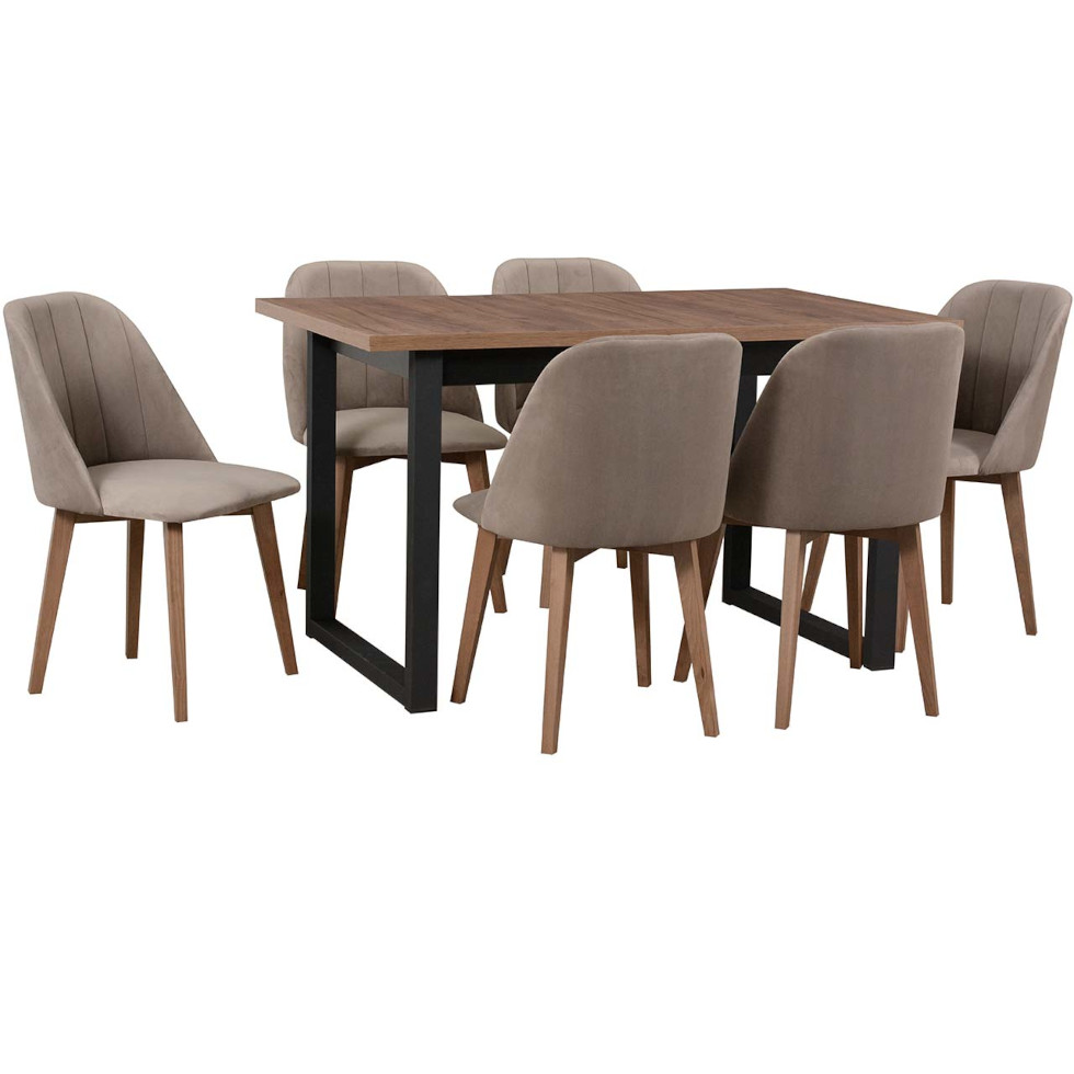 Mesa ds52 nogal claro, laminado negro, sillas dk29 nogal claro