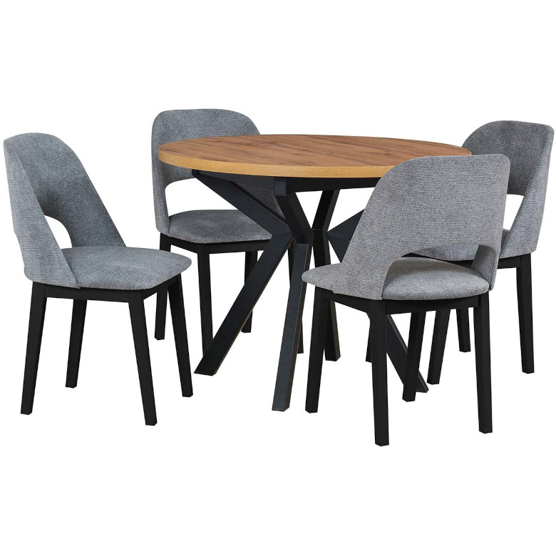Mesa artesanal ds58 lainat negra, sillas dk28